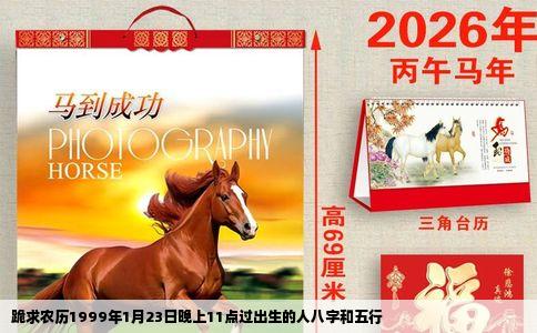 跪求农历1999年1月23日晚上11点过出生的人八字和五行