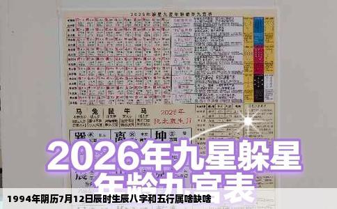 1994年阴历7月12日辰时生辰八字和五行属啥缺啥