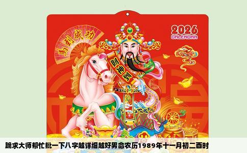 跪求大师帮忙批一下八字越详细越好男命农历1989年十一月初二酉时